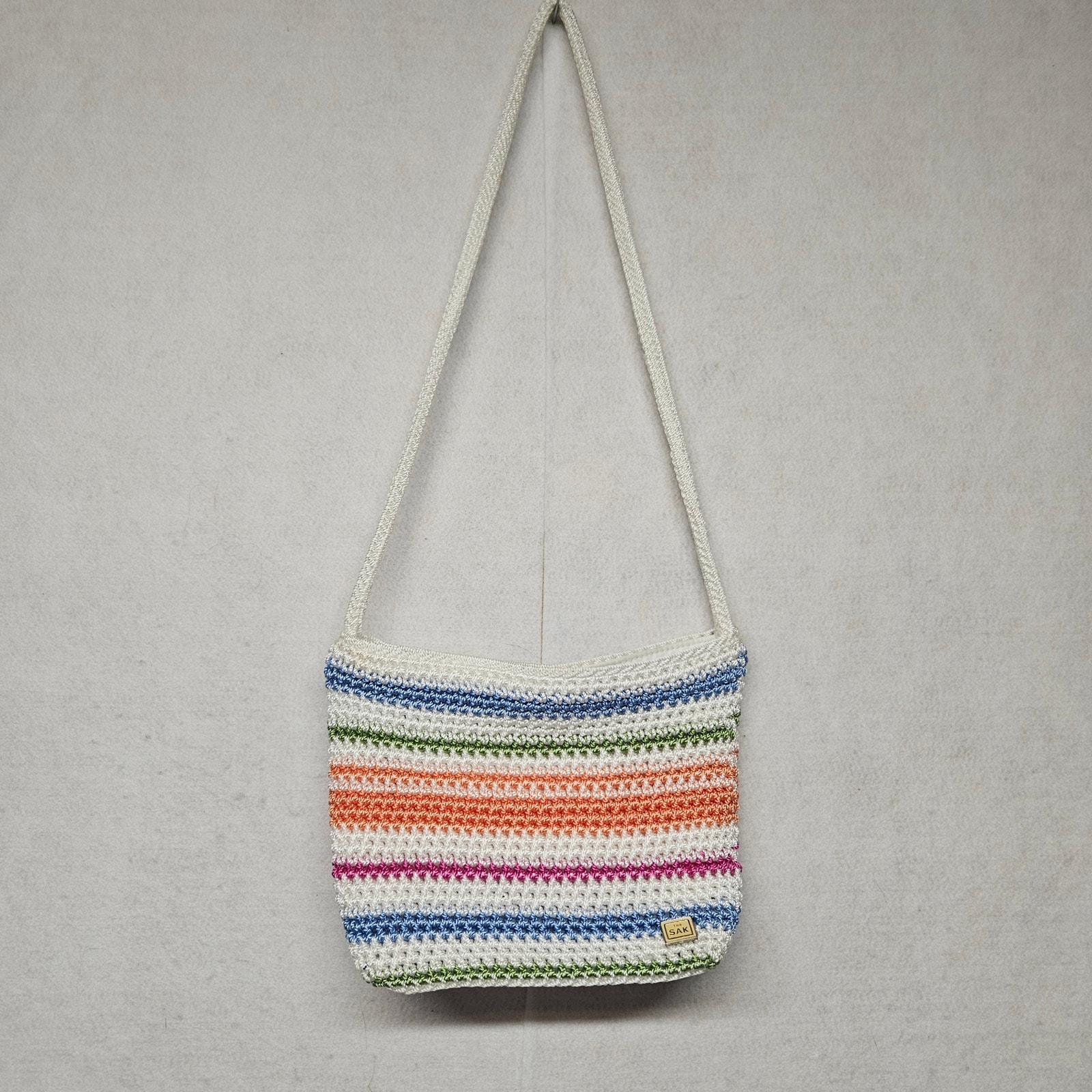 The Sak Riviera Crochet Crossbody Bag Multi-Color Pastel Rainbow Stripe